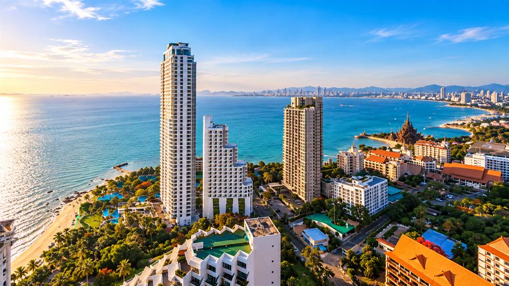High-rise beachfront condominiums overlooking Wongamat Beach in Pattaya